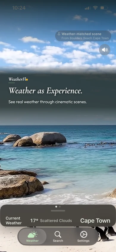 WeatherFlo app — weather as experience, Boulders Beach Cape Town