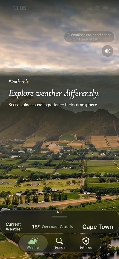 WeatherFlo app — explore weather differently, Franschhoek